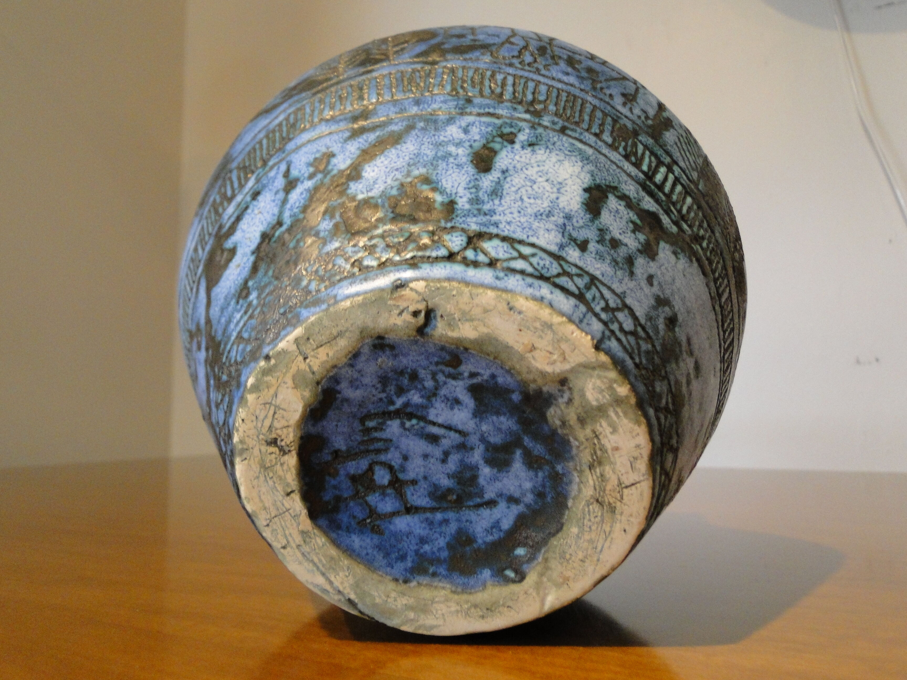 Jacques Blin blue vintage ceramic vase 1950