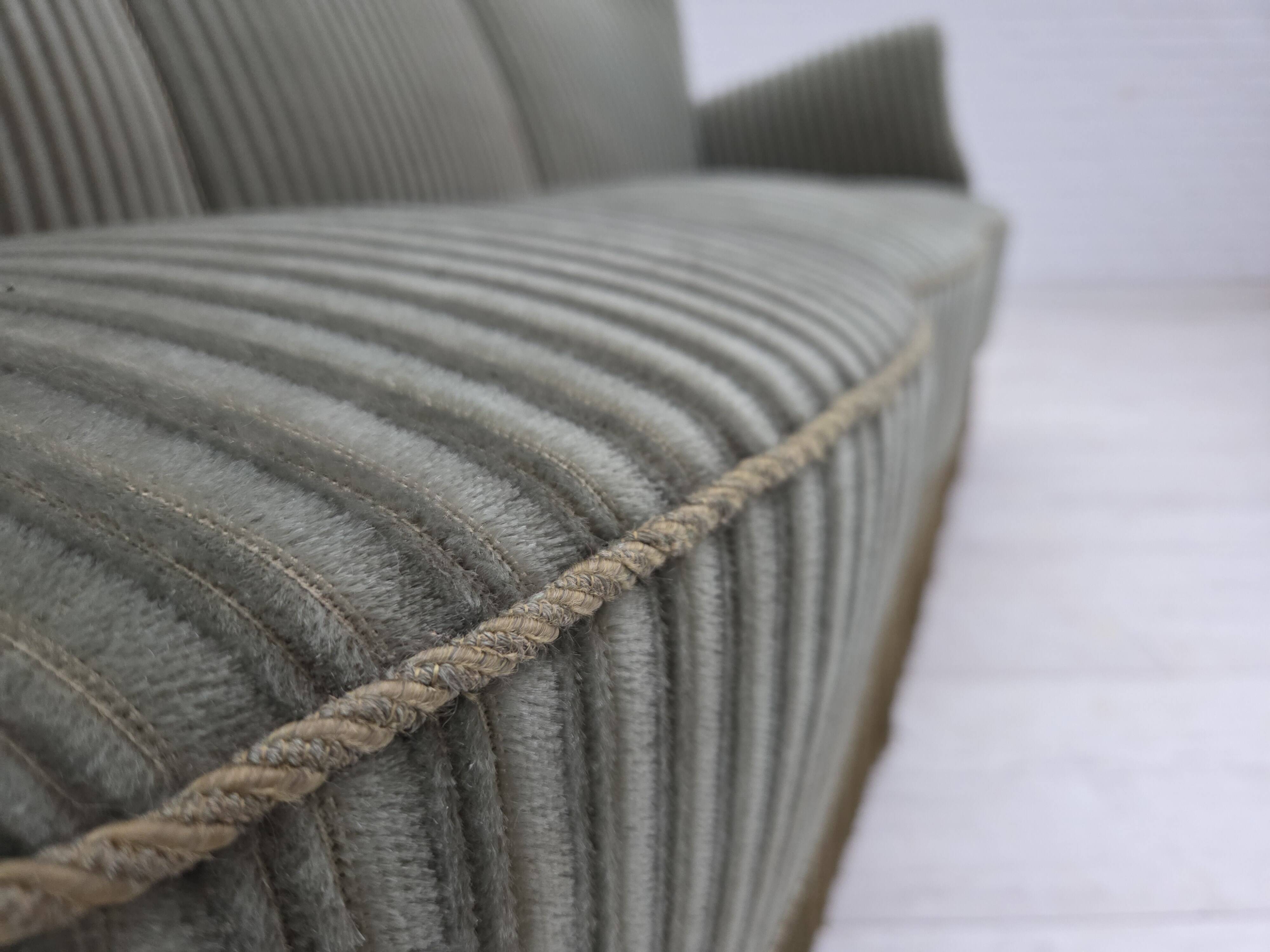 1960s, Danish 3-seater sofa, original green furniture velour, oak wood.