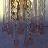 Pair of Murano wall sconces with cascading raindrop style, Venini crystals.