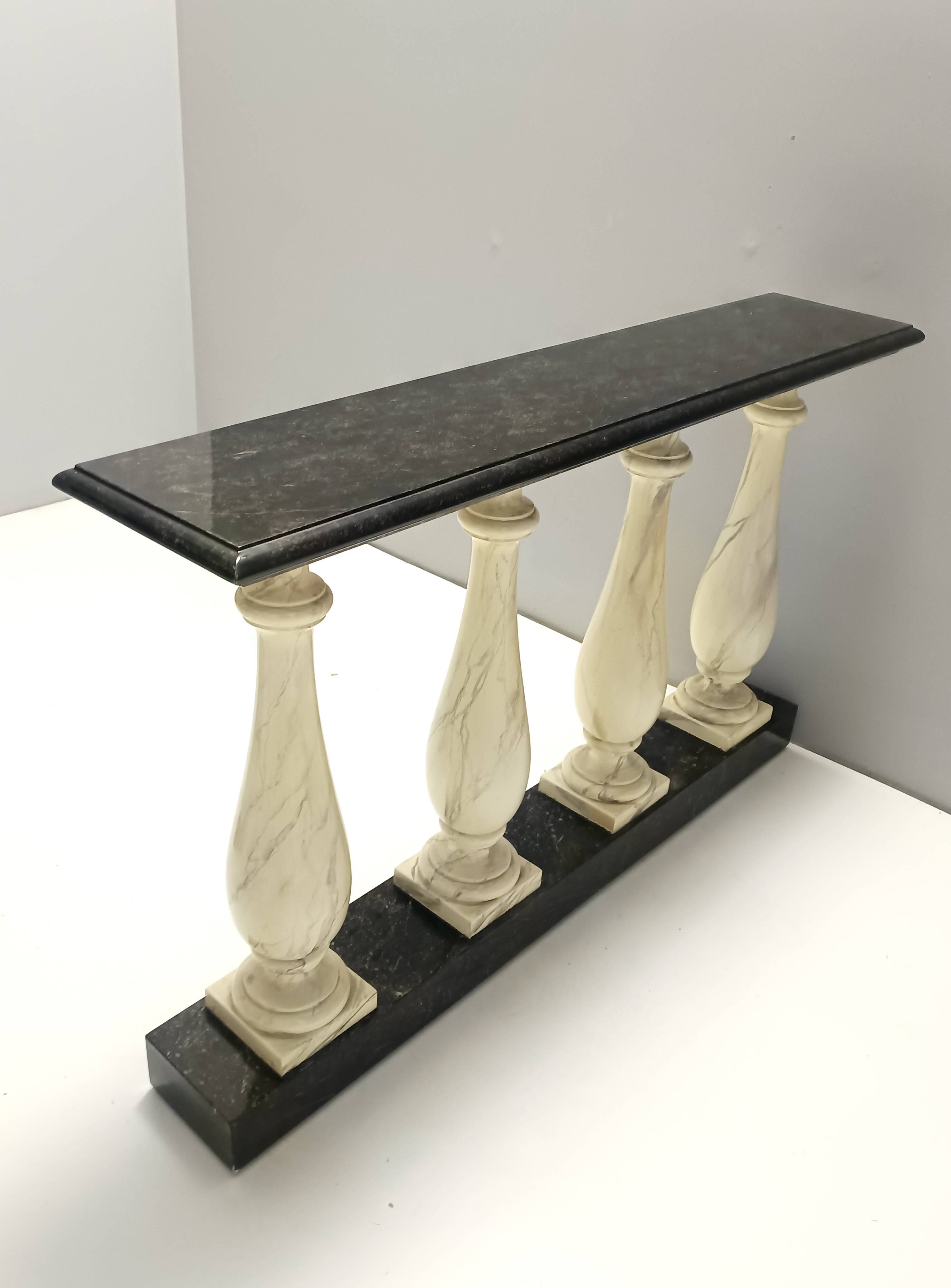 Ivory Hand-Painted Beech Console / Balustrade with a Marble Effect and Two