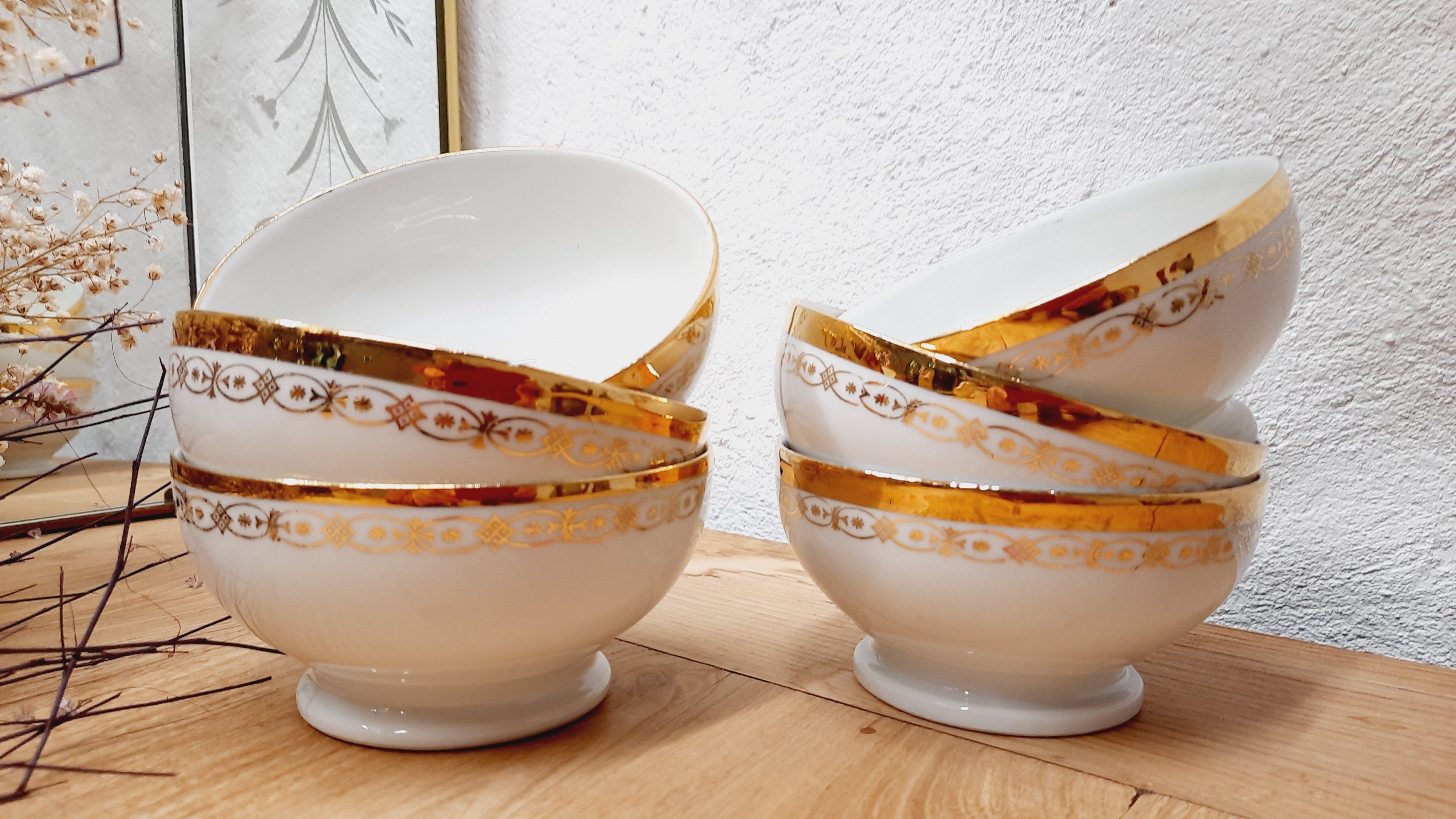 Set 6 bols Limoges blanc et or