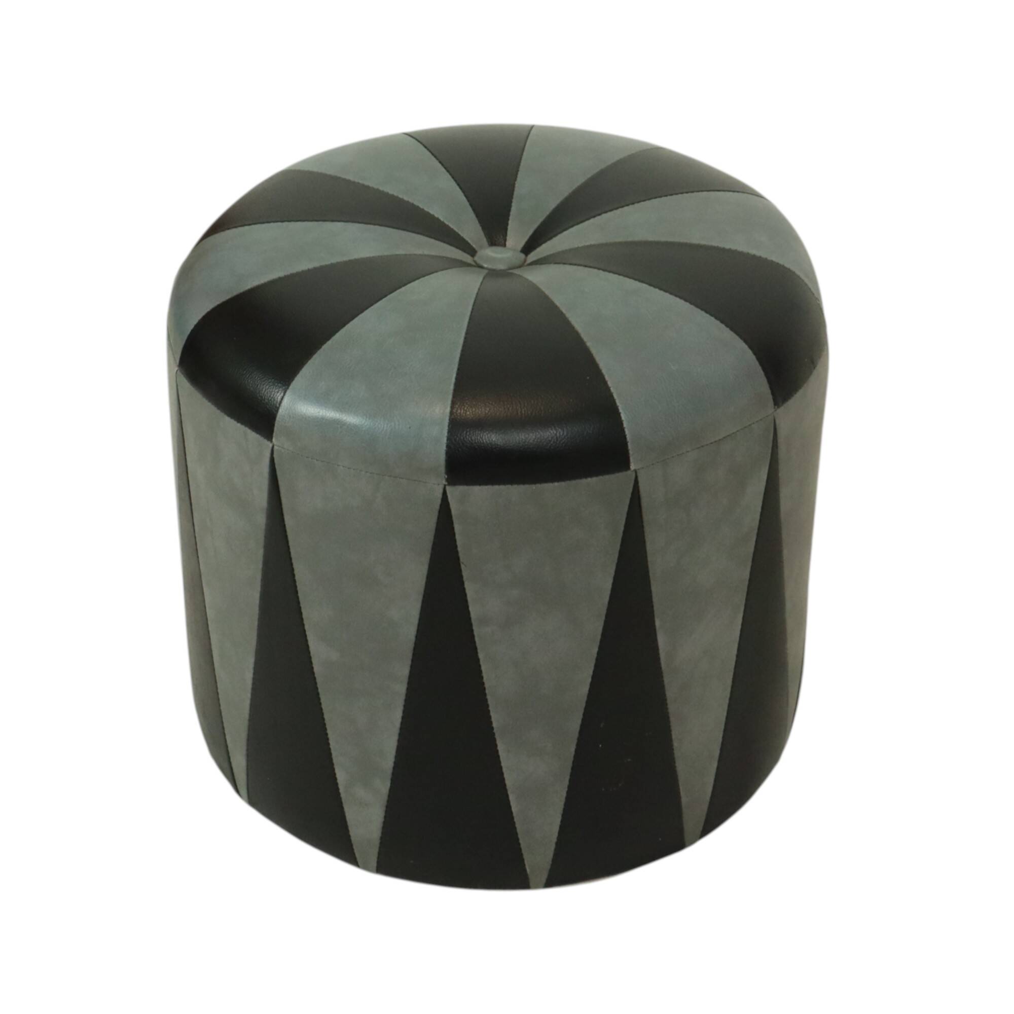 Round Vintage Pouf Gray Black Two-tone Skai Sixties