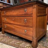 Chest of drawers flat columns cherry blond marble top period Restoration