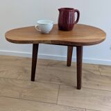 Restored vintage varnished wood bean-shaped tripod table