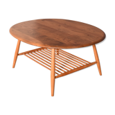 Restored vintage elm retro ercol 454 oval supper table with magazine rack
