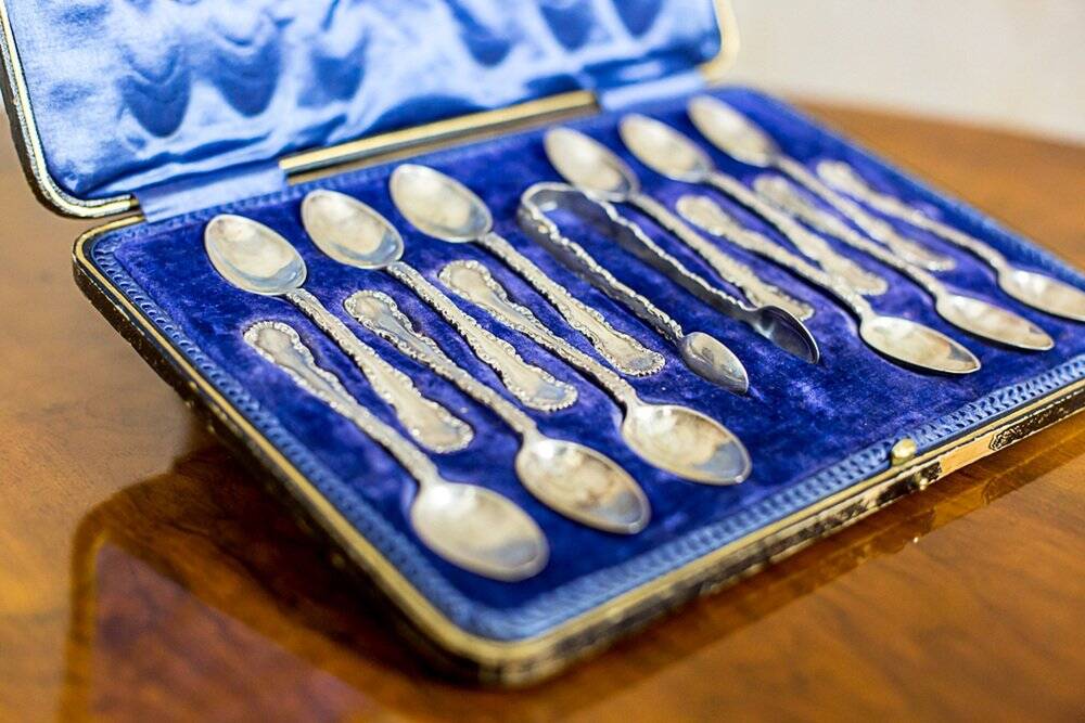Antique English Silver Teaspoons, 1906, Set of 13