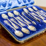 Antique English Silver Teaspoons, 1906, Set of 13