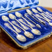 Antique English Silver Teaspoons, 1906, Set of 13
