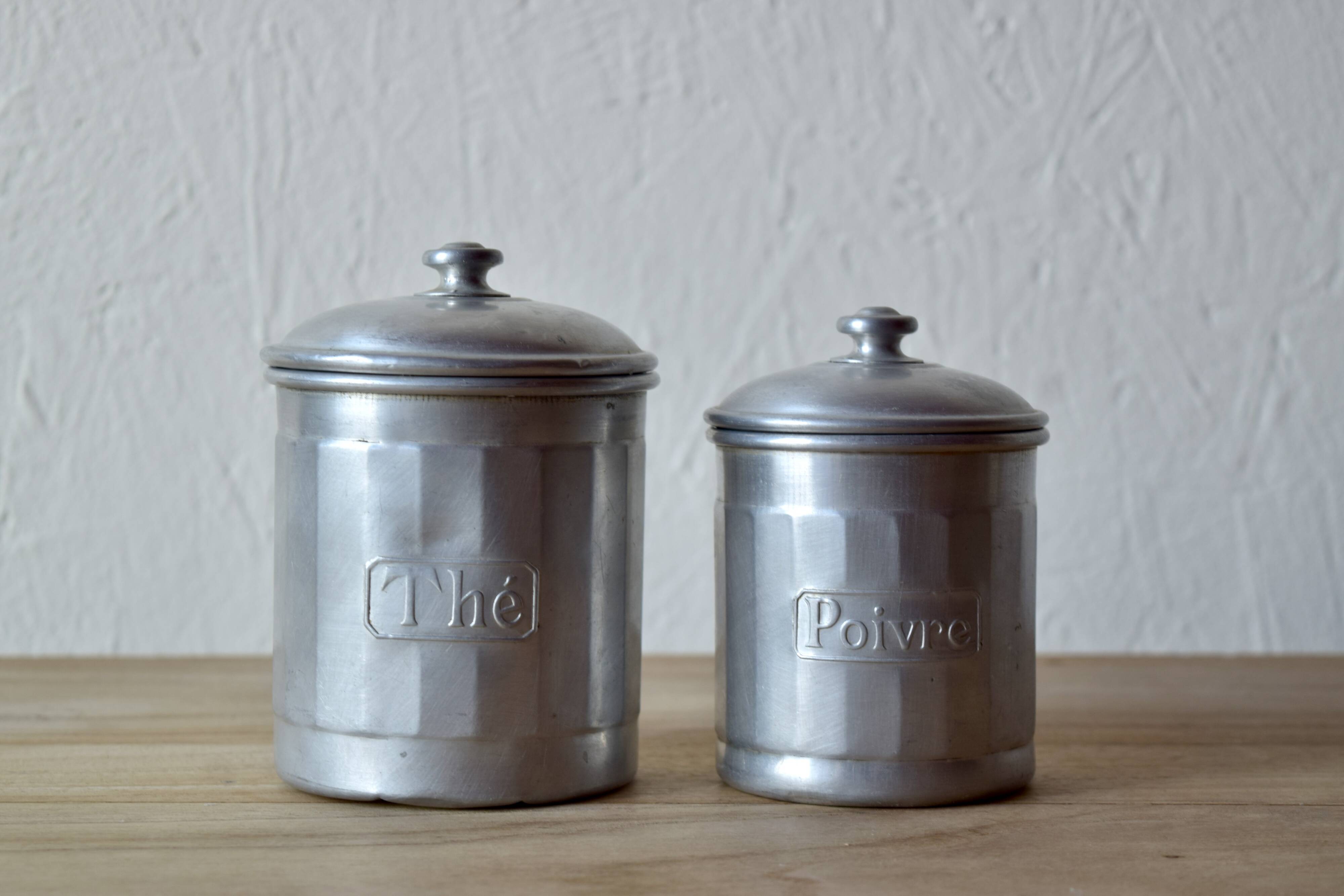 Series of Six vintage aluminum spice jars - Storage jars - 1940.