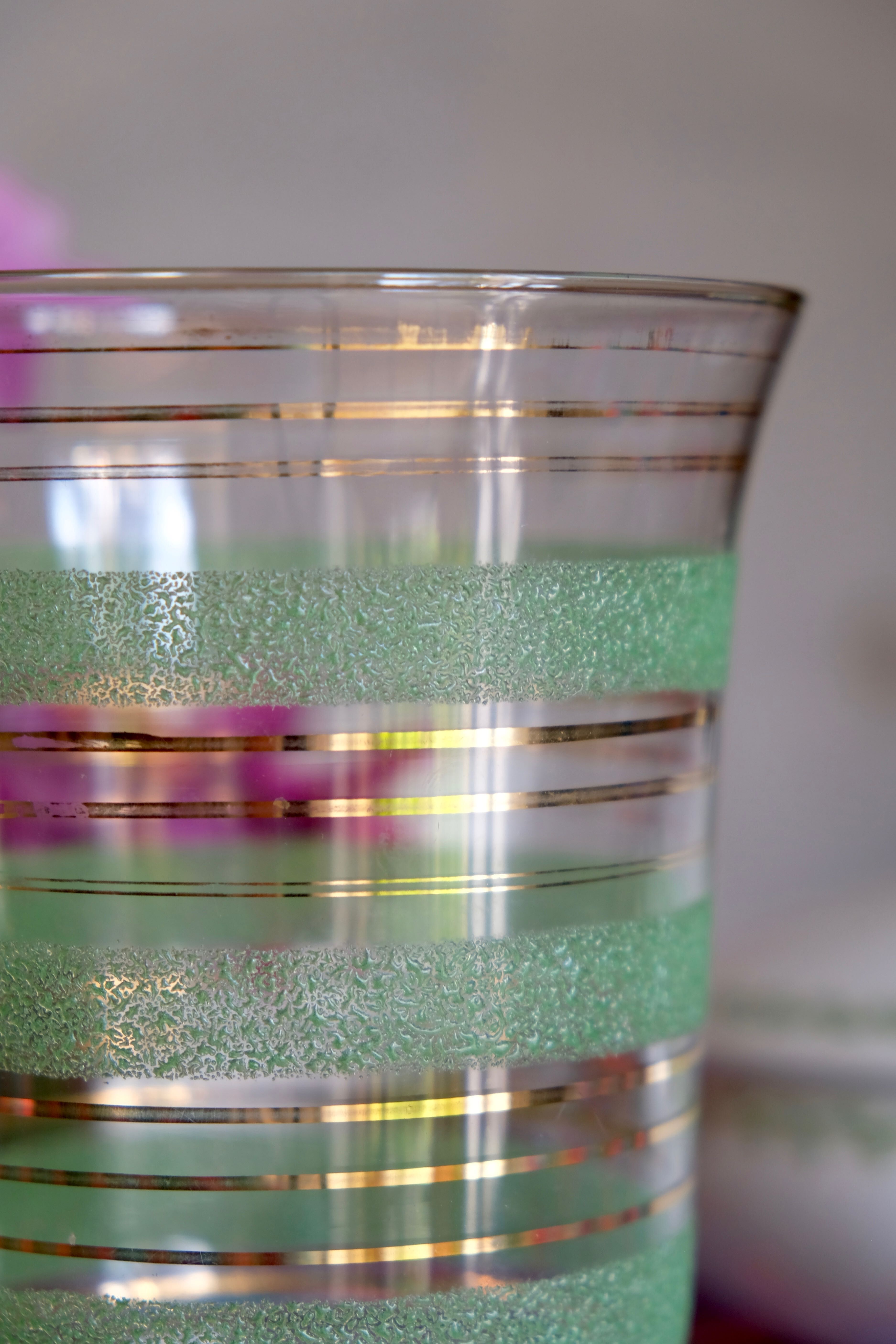 Granite glass vase almond green and golden 1950