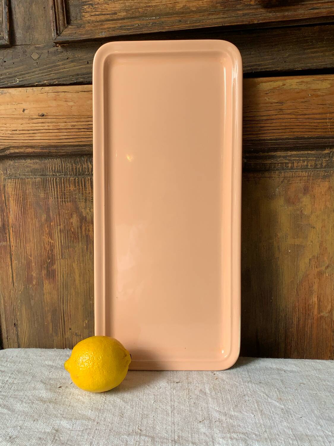 Large antique salmon pink log cake dish