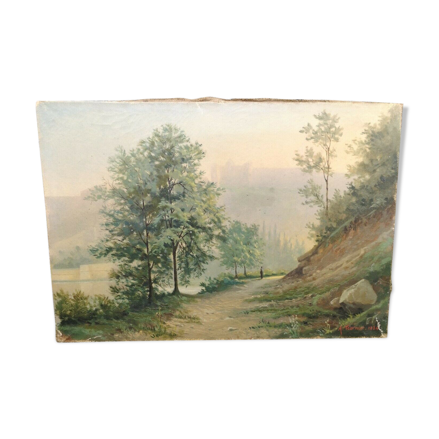 Oil on canvas painting landscape signed A Tournier 1884