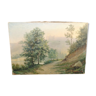 Oil on canvas painting landscape signed A Tournier 1884