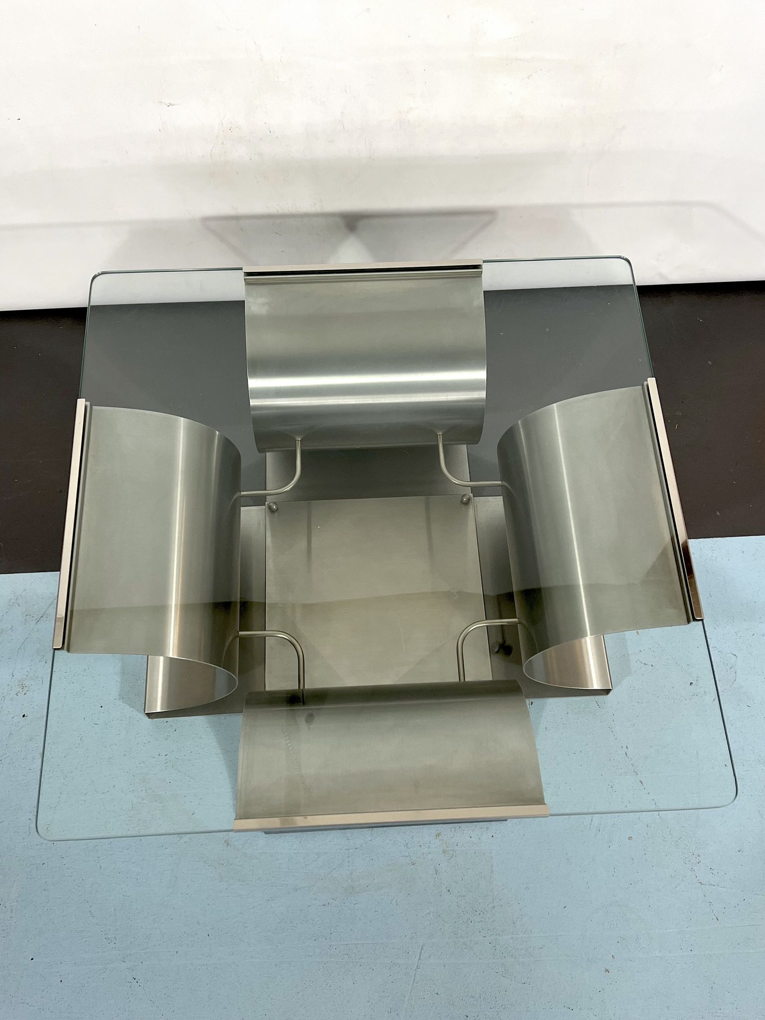 Coffee table in brushed steel 1970