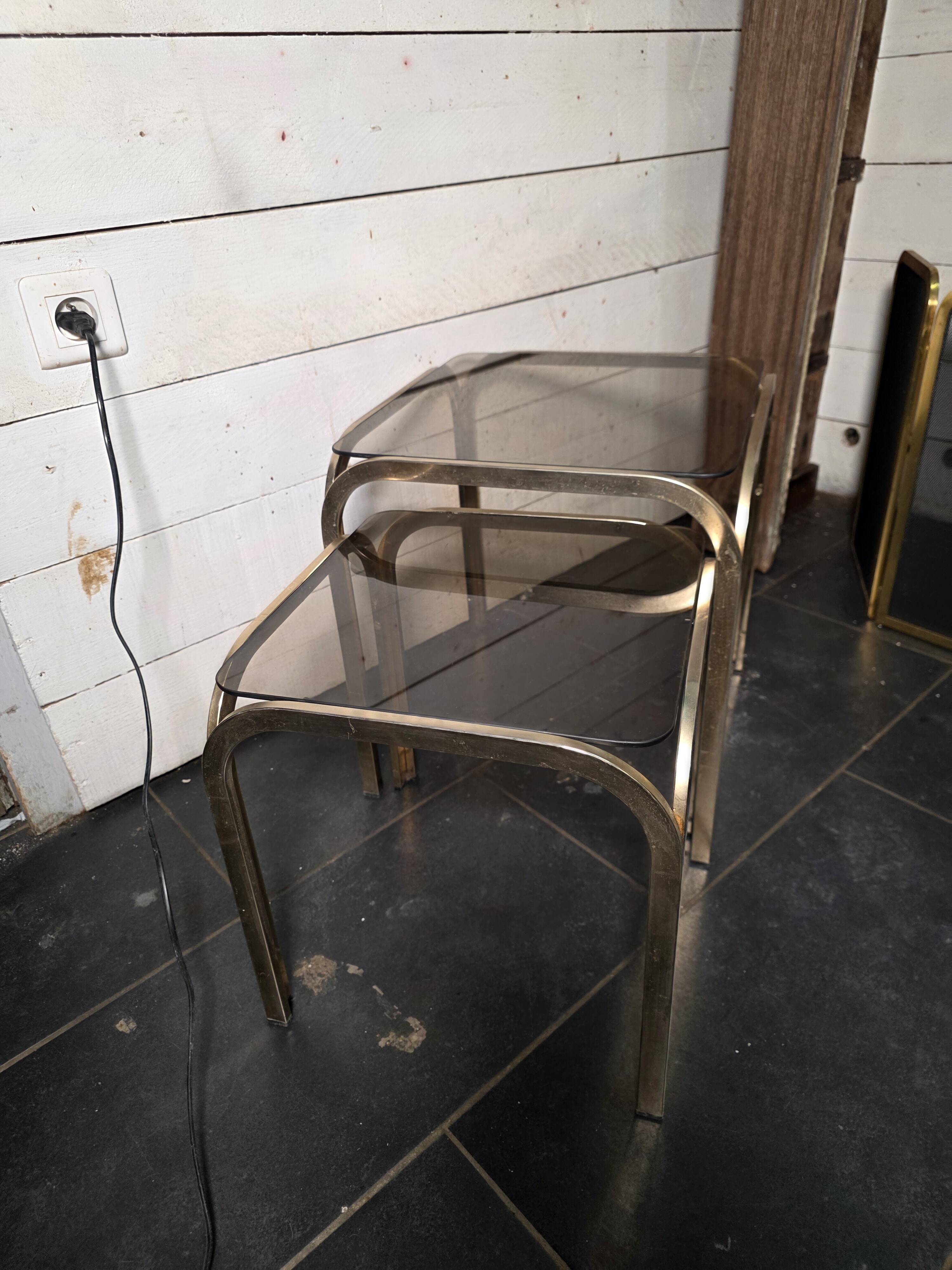 1970s golden metal nesting table