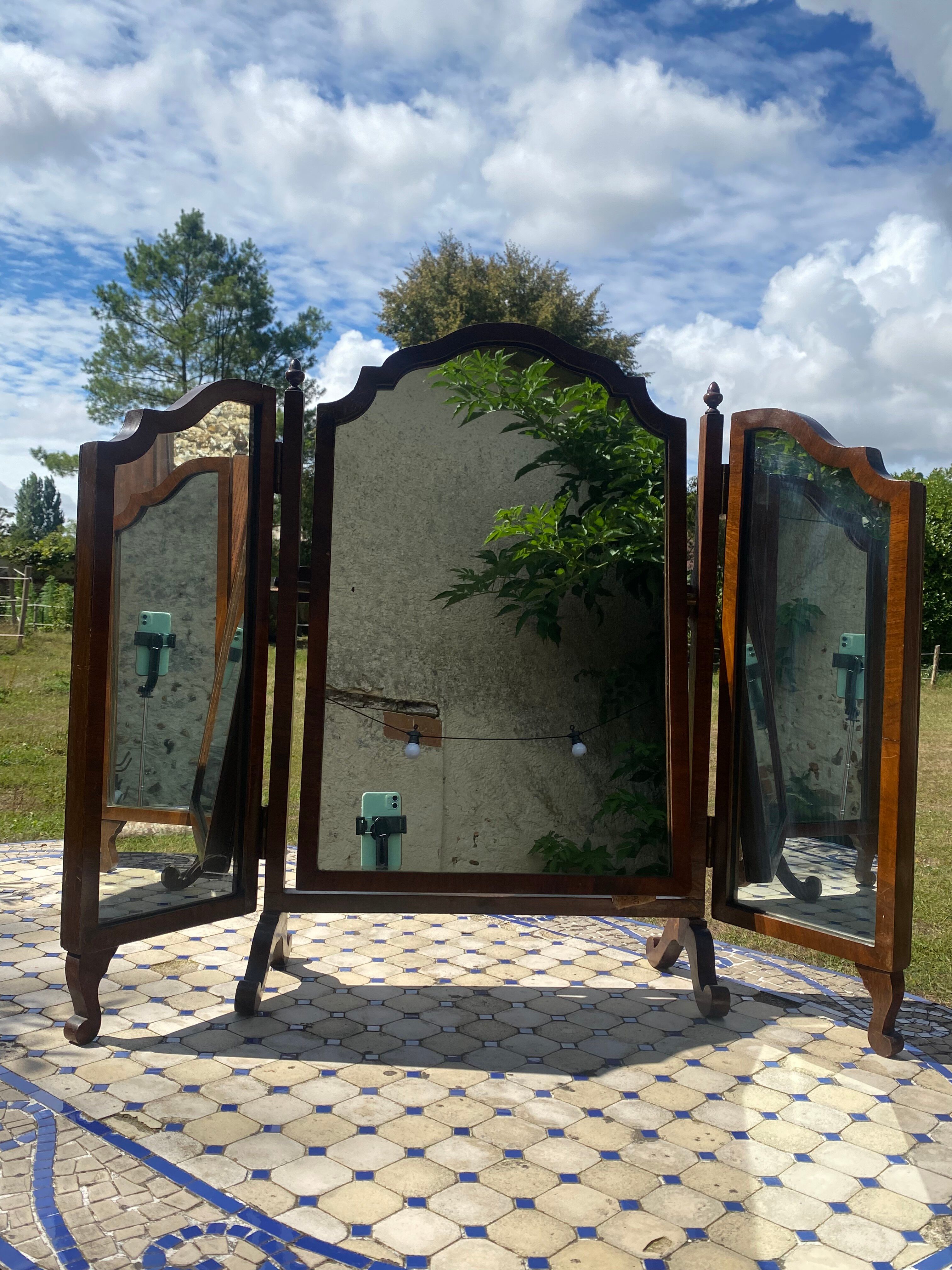 Miroir psyché triptyque en acajou