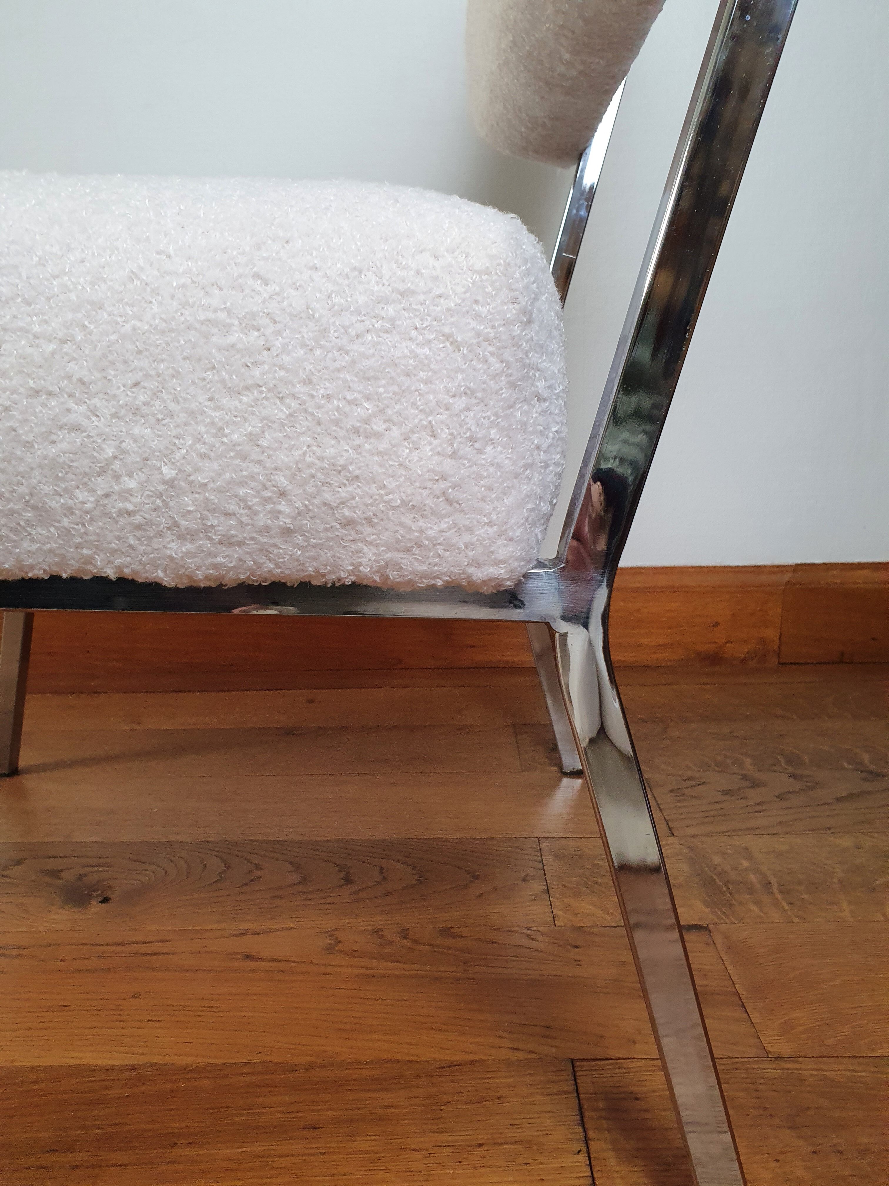 Armchair 60s chrome metal fabric buckle