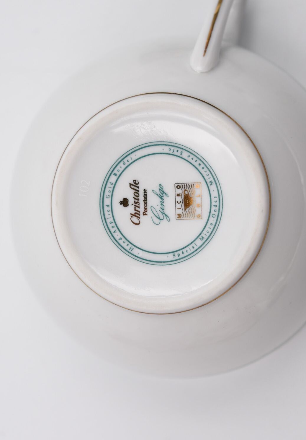 2 cups Christofle Oceana Green Ginkgo porcelain