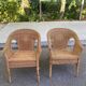 Rattan and woven wicker armchair in vintage bohemian style