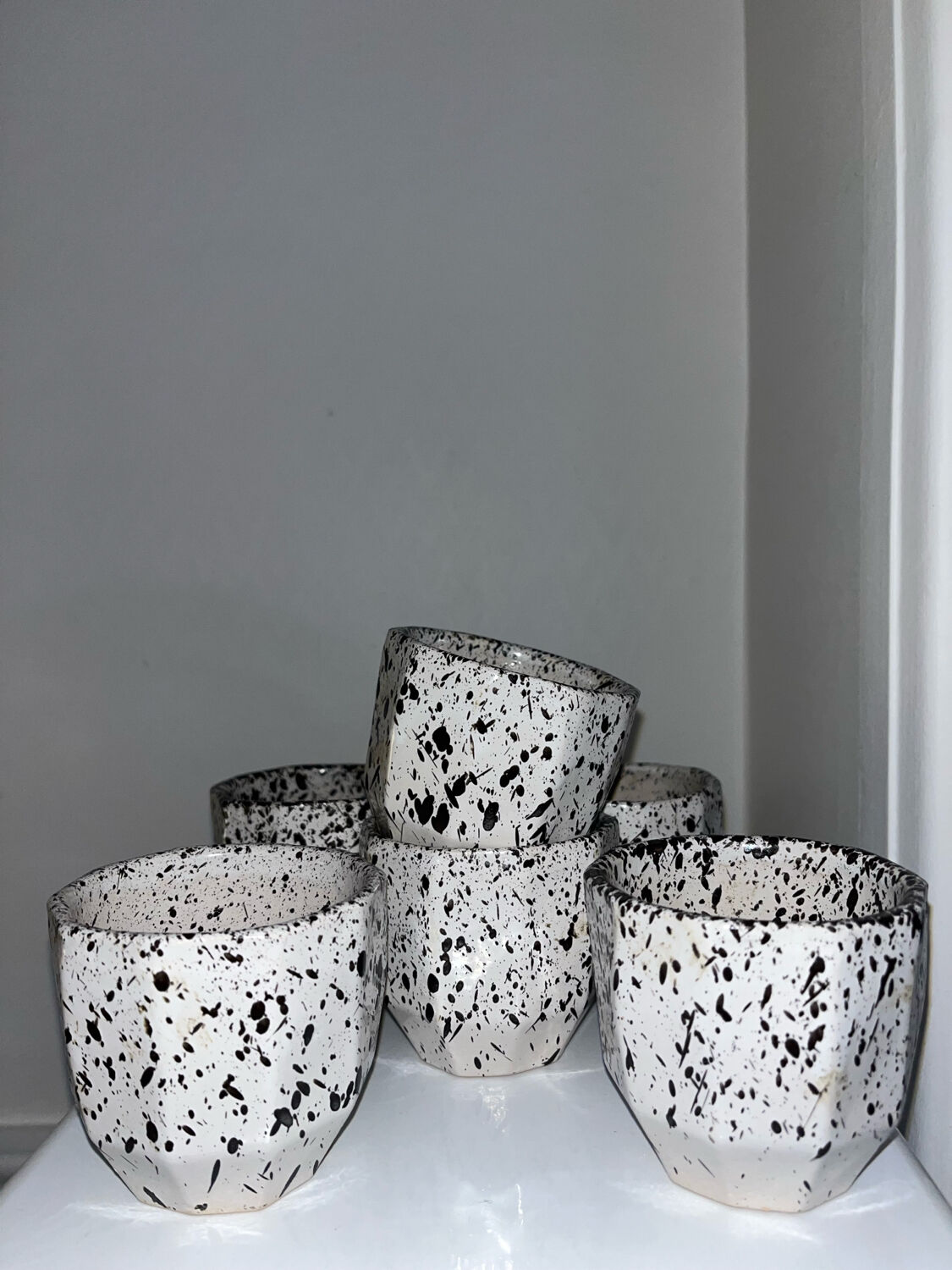 6 speckled ceramic coffee cups