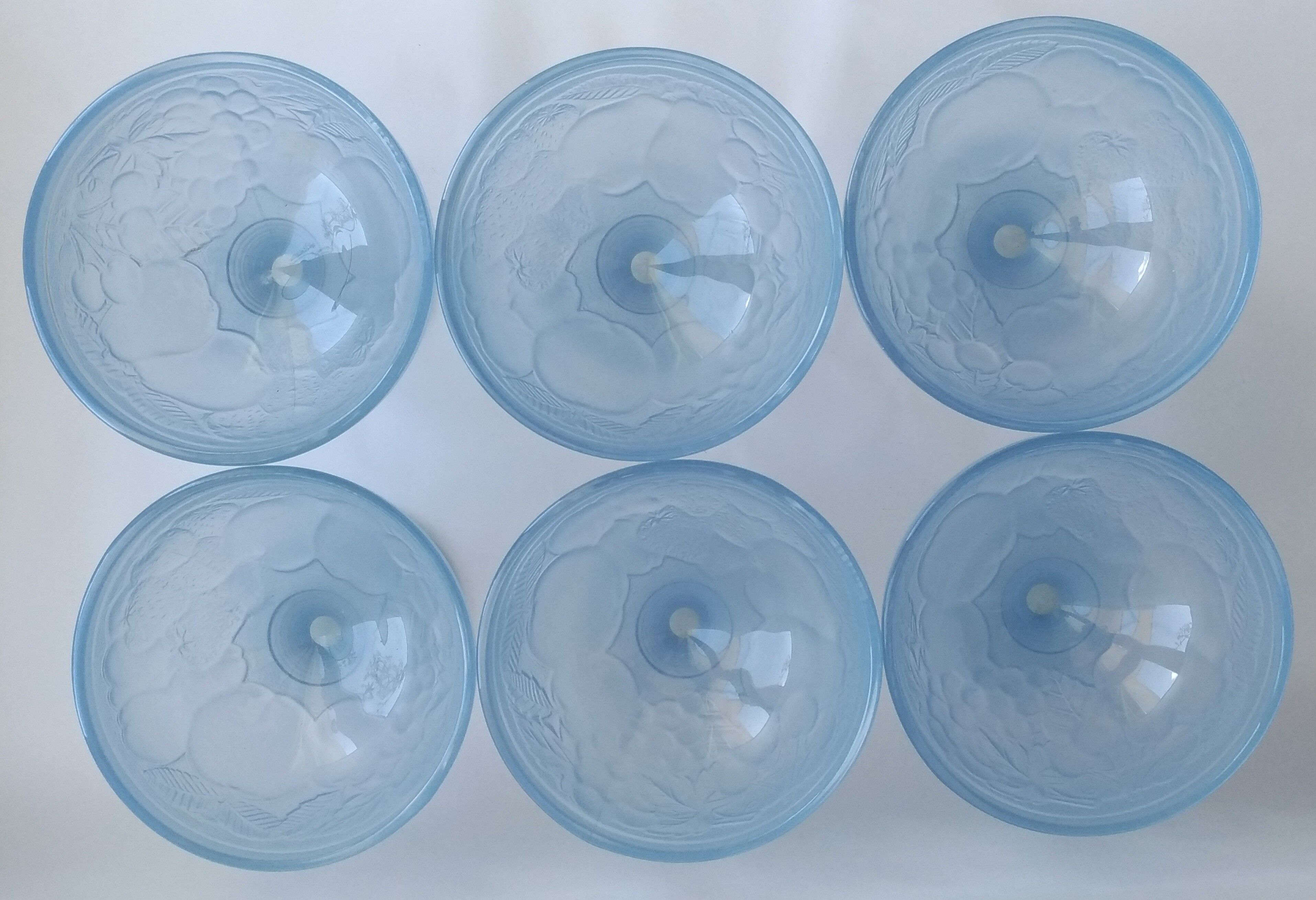 6 Blue opaline cups 1980