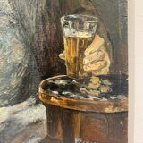 Old painting, portrait of a man with a pipe, signed and dated 57