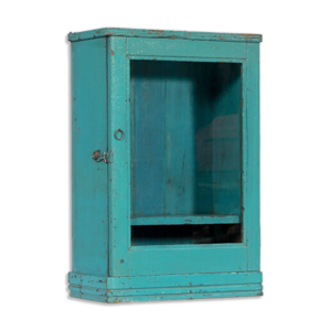 vitrine murale bleu vintage vieux teck patine