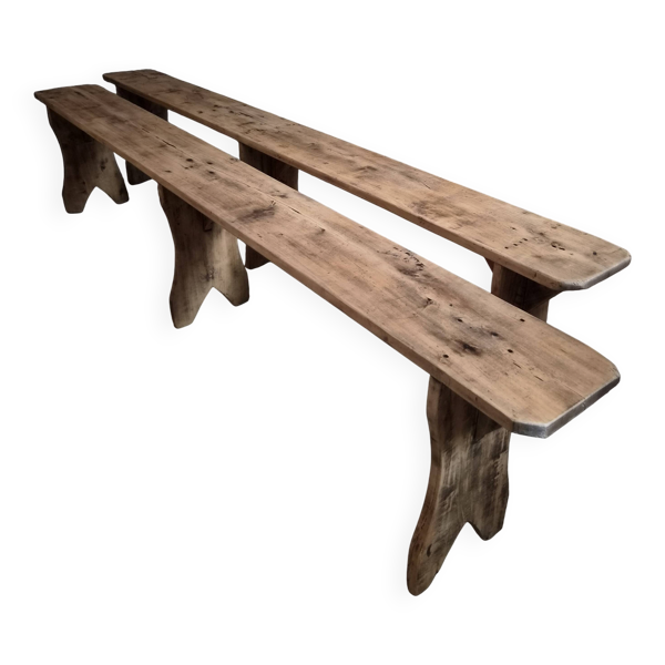 Ensemble de deux bancs vintage en bois de peuplier, 1920–1950