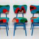 Mid-century chair with manual tufting, blue wood, Rajmund Halas, Poland, 1960s