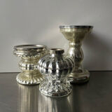 Set of 3 vintage mercury glass candleholders