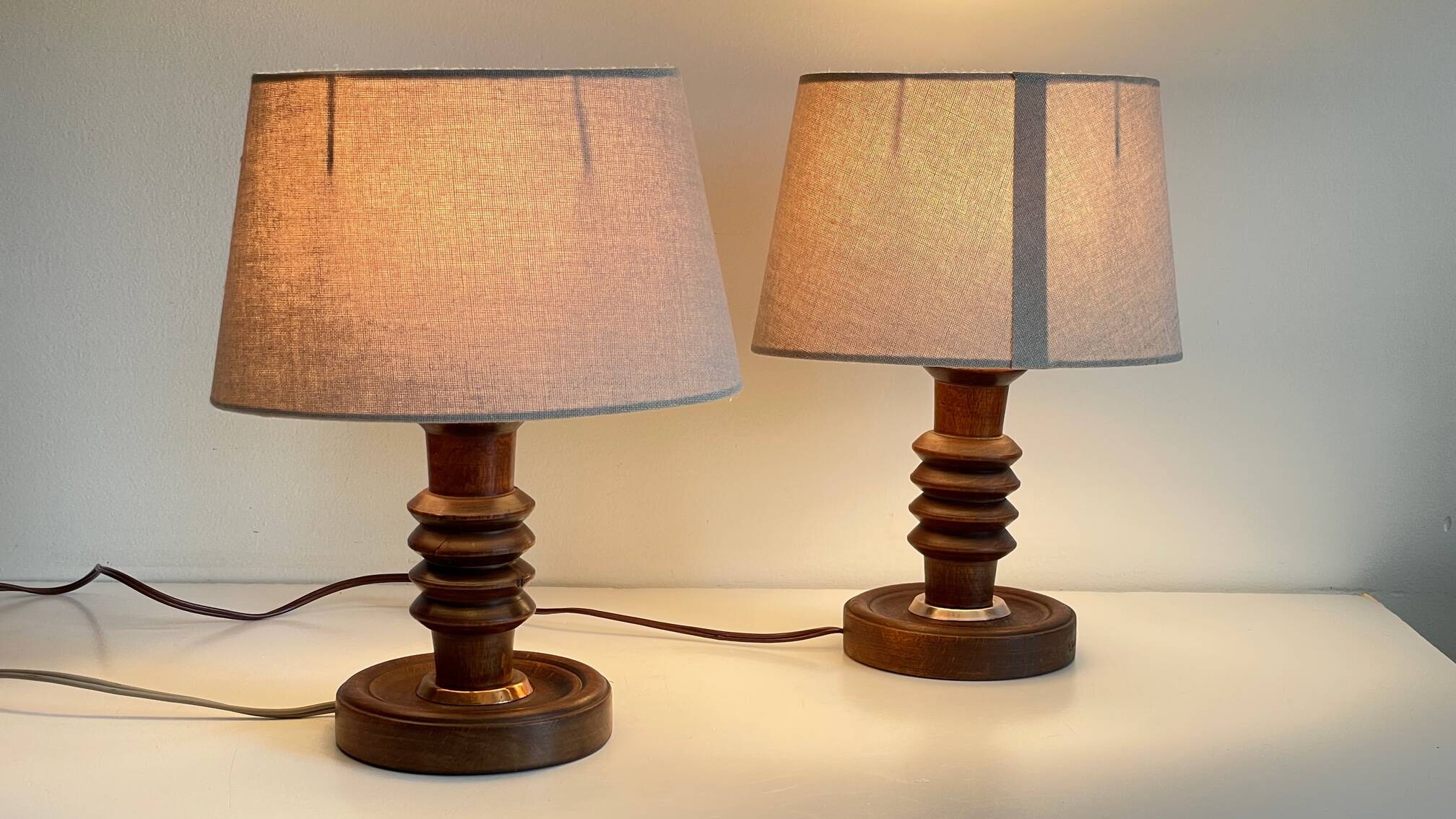 Pair of vintage wooden lamps