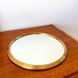 round mirror tray in gold metal 50s-60s