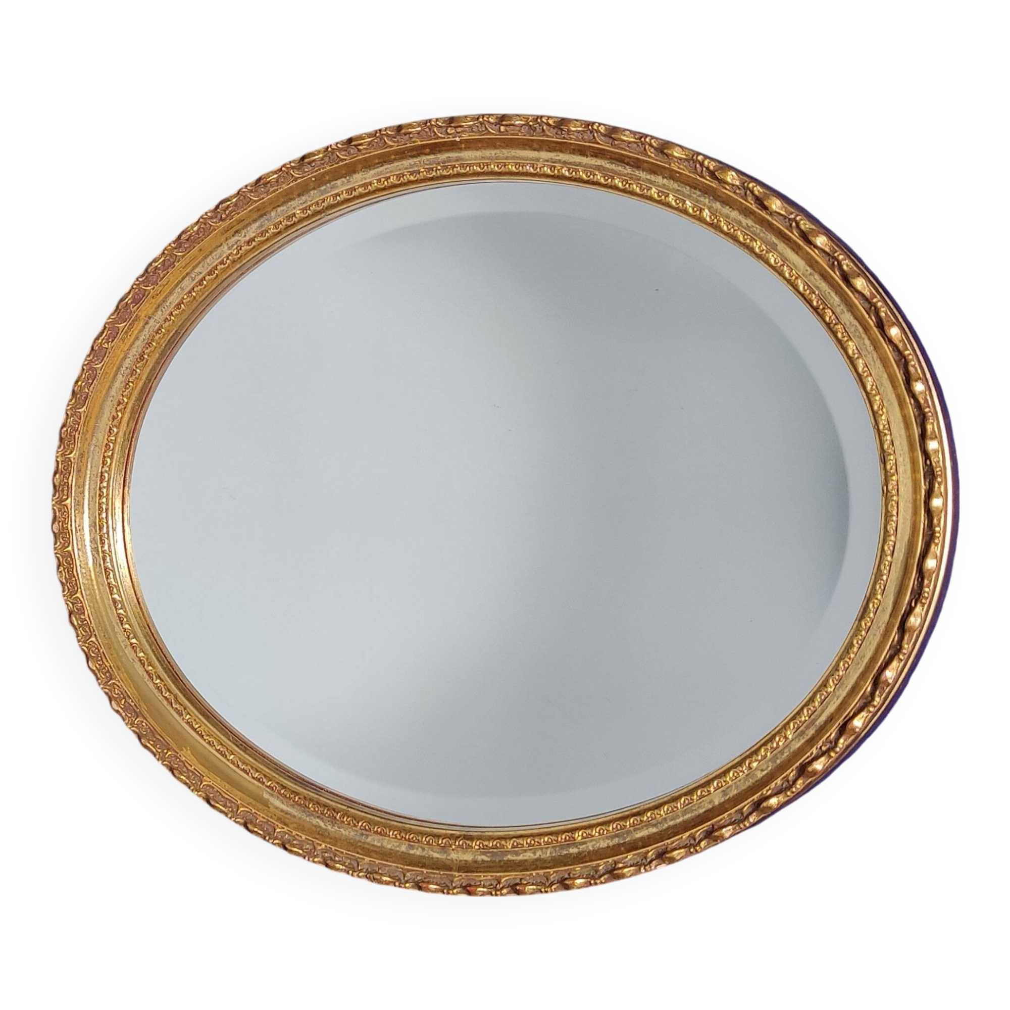 Vintage Wall Hanging Oval Bevelled Mirror with Distressed Gilt Frame