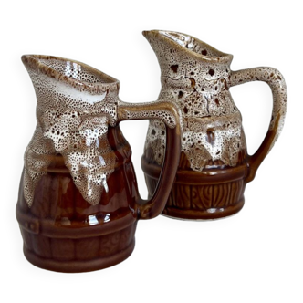 Set of 2 vintage ceramic pitchers in a brown bistro/tavern style