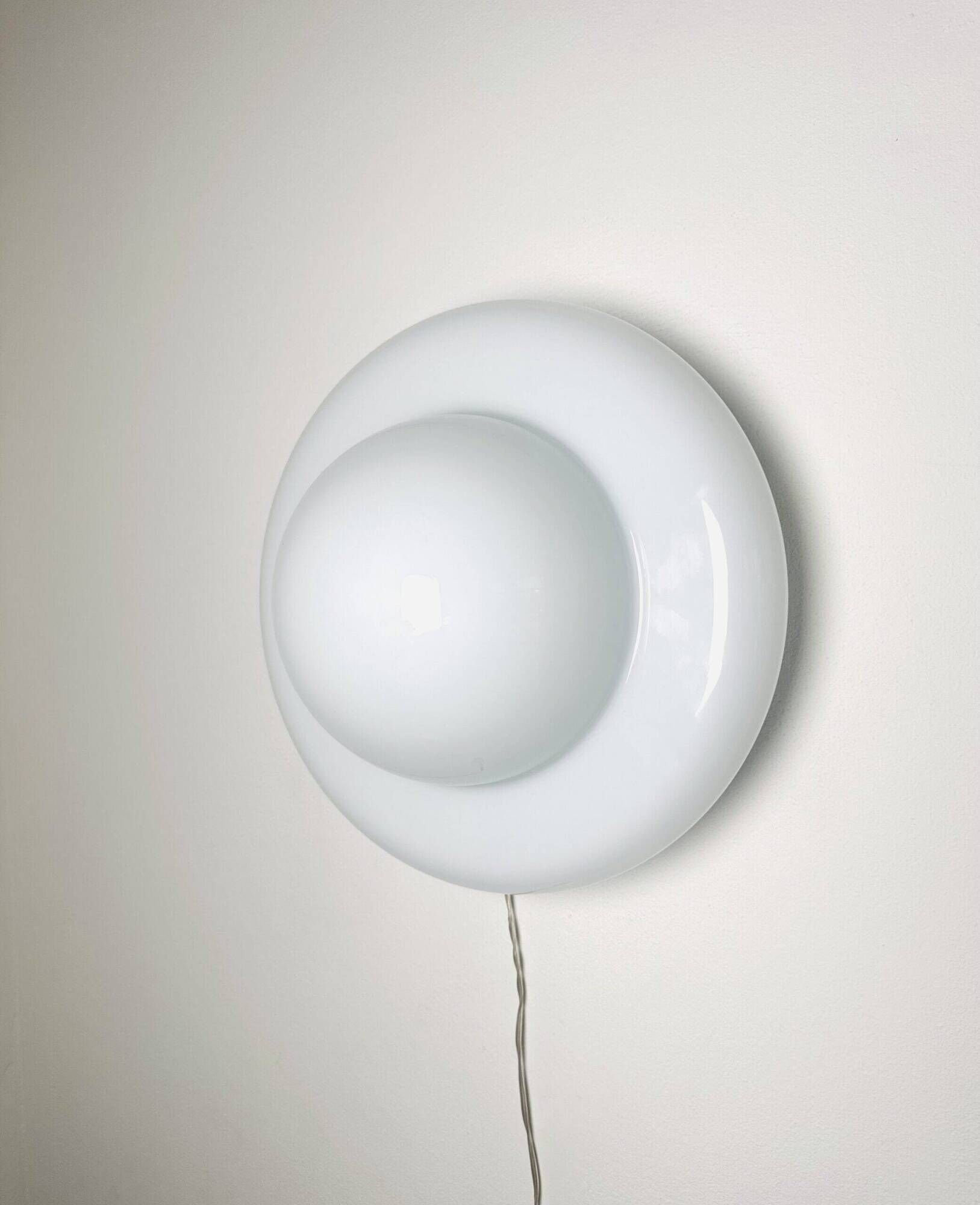 Sculptural Ufo Space Age Wall Lamp In Opal Glass, Italy 1970S