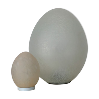 Lampes œuf Domec, verre moucheté de Vianne, années 70