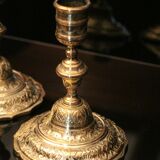 Pair of 19th bronze candlesticks with Regency-style chiseled decoration