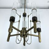 Sciolari, five arms brass and glass tube chandelier. Italy 1960s