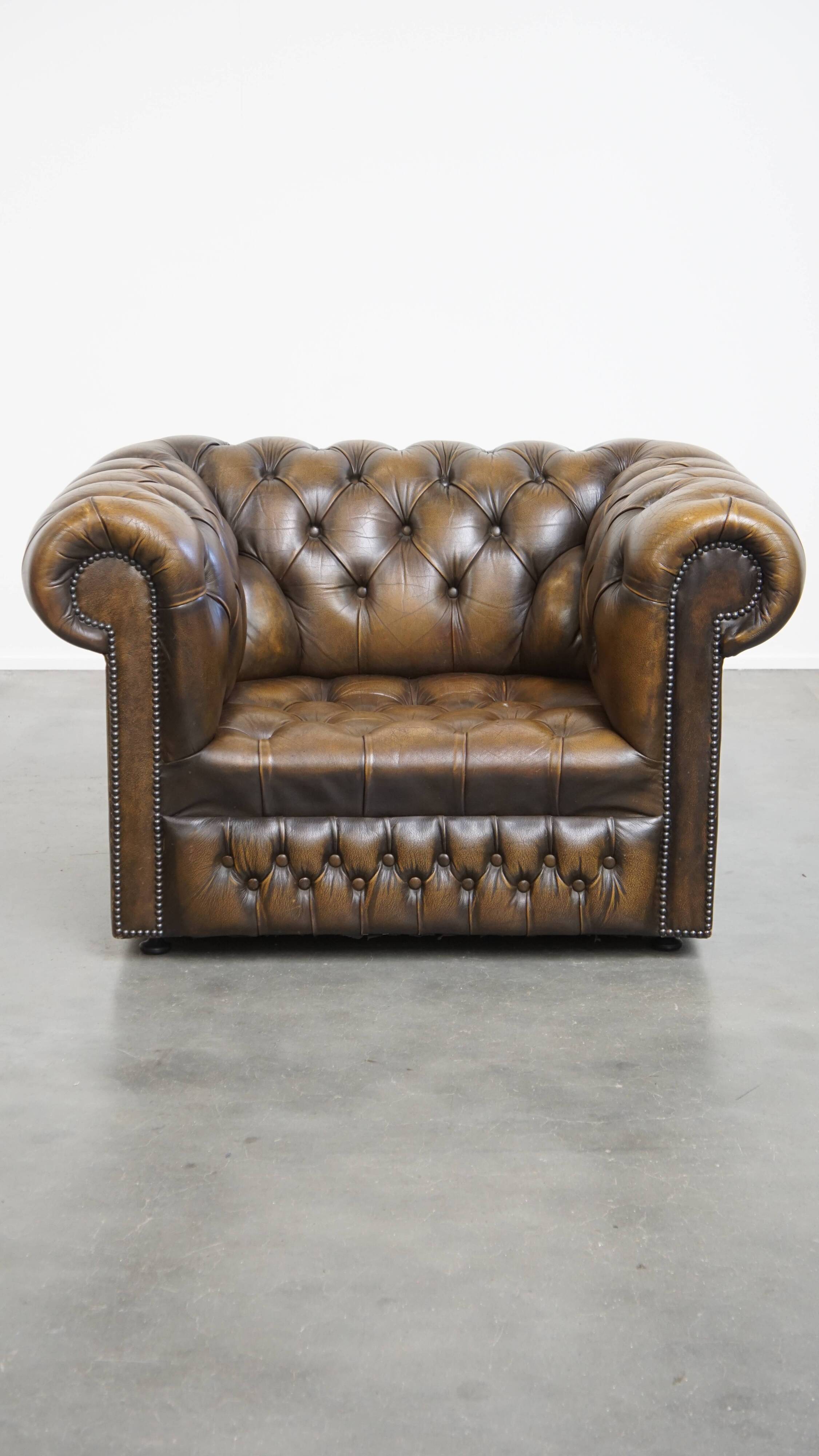 Fauteuil Chesterfield vintage en cuir de vache anglais