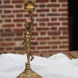 2 bougeoirs anciens chérubin en laiton