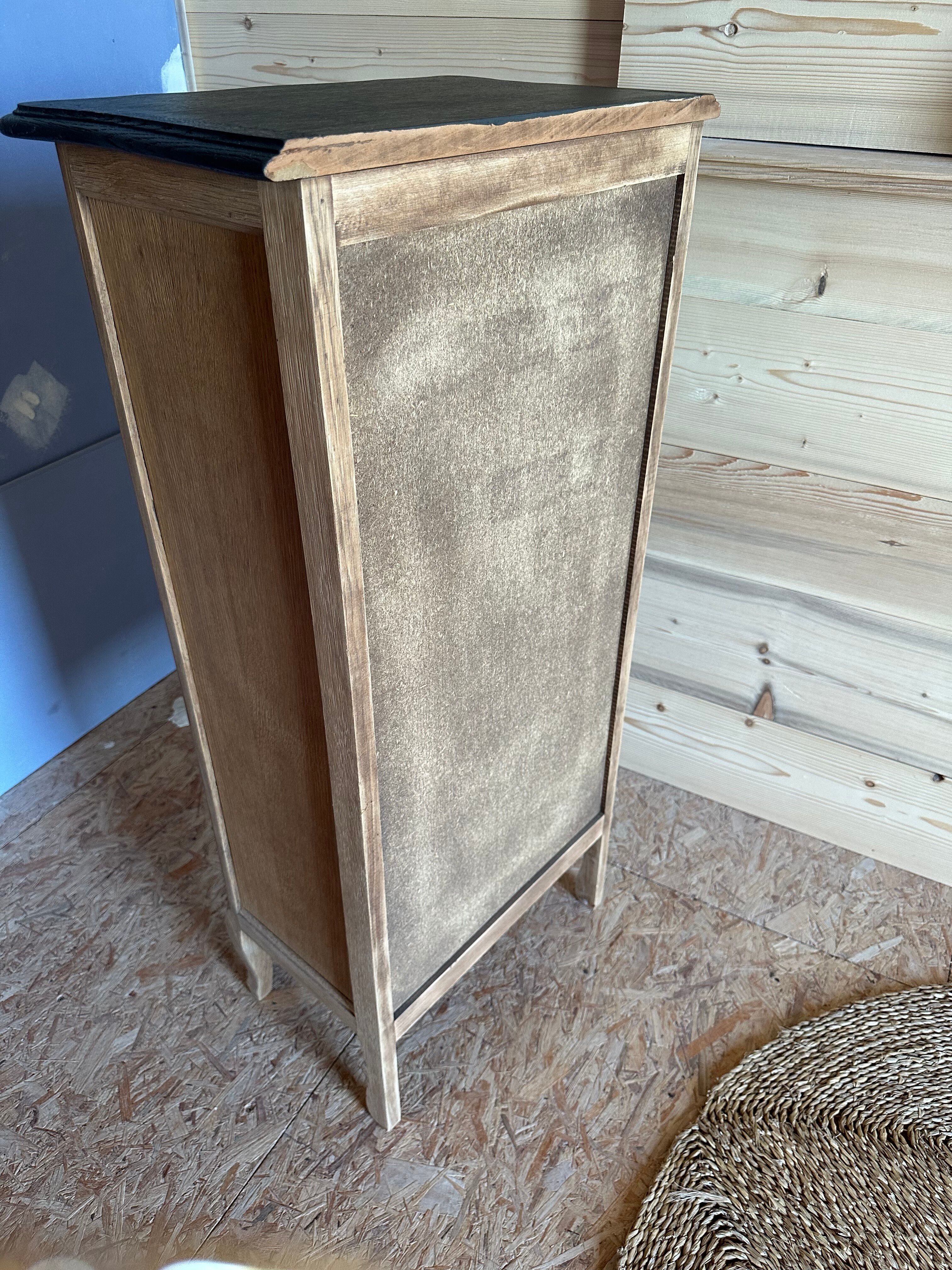 Chiffonnier bois brut et noir 5 tiroirs