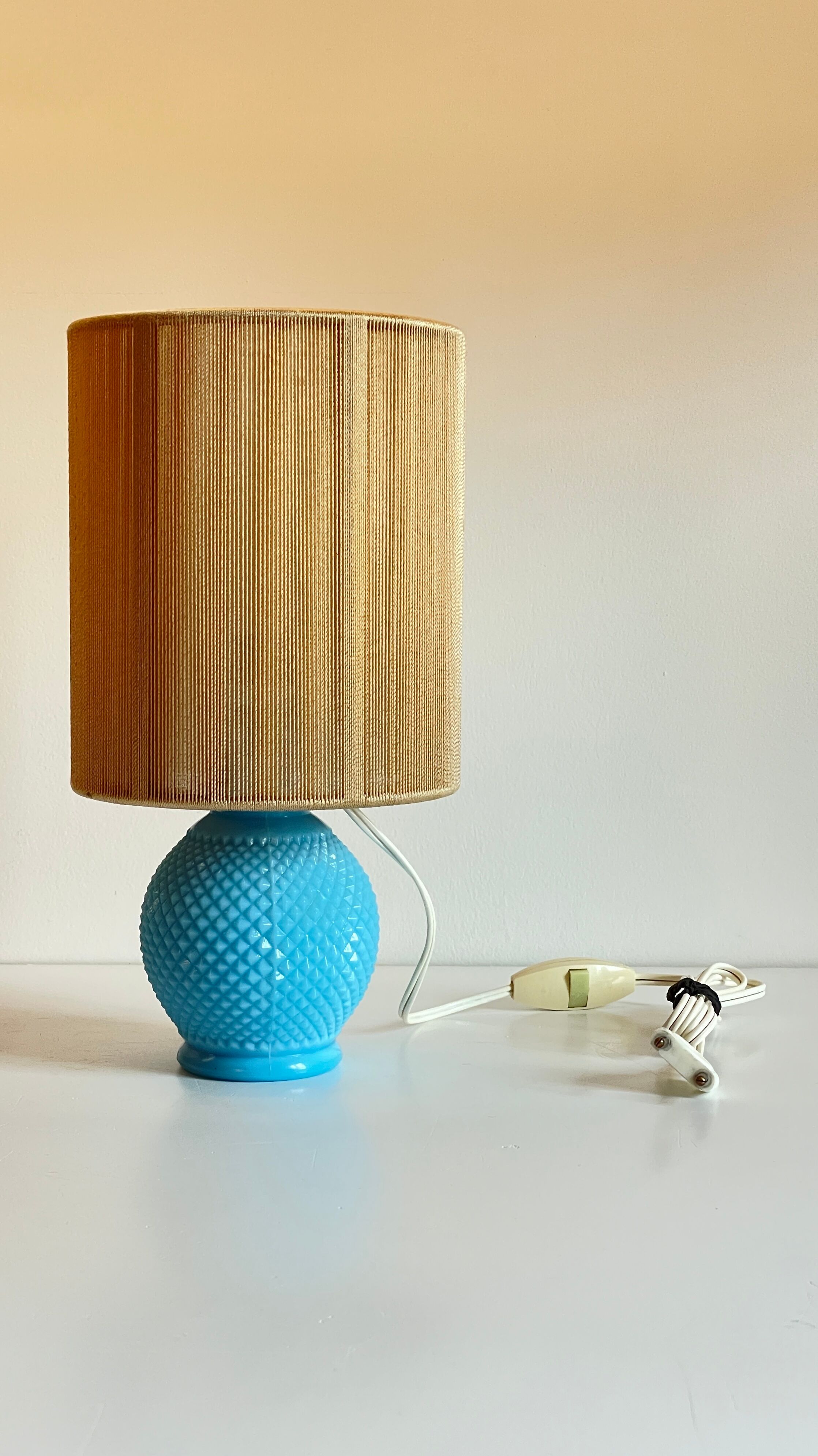 Vintage lamp in opaline blue and golden sons