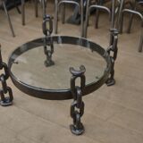 Round coffee table steel chain links 1970