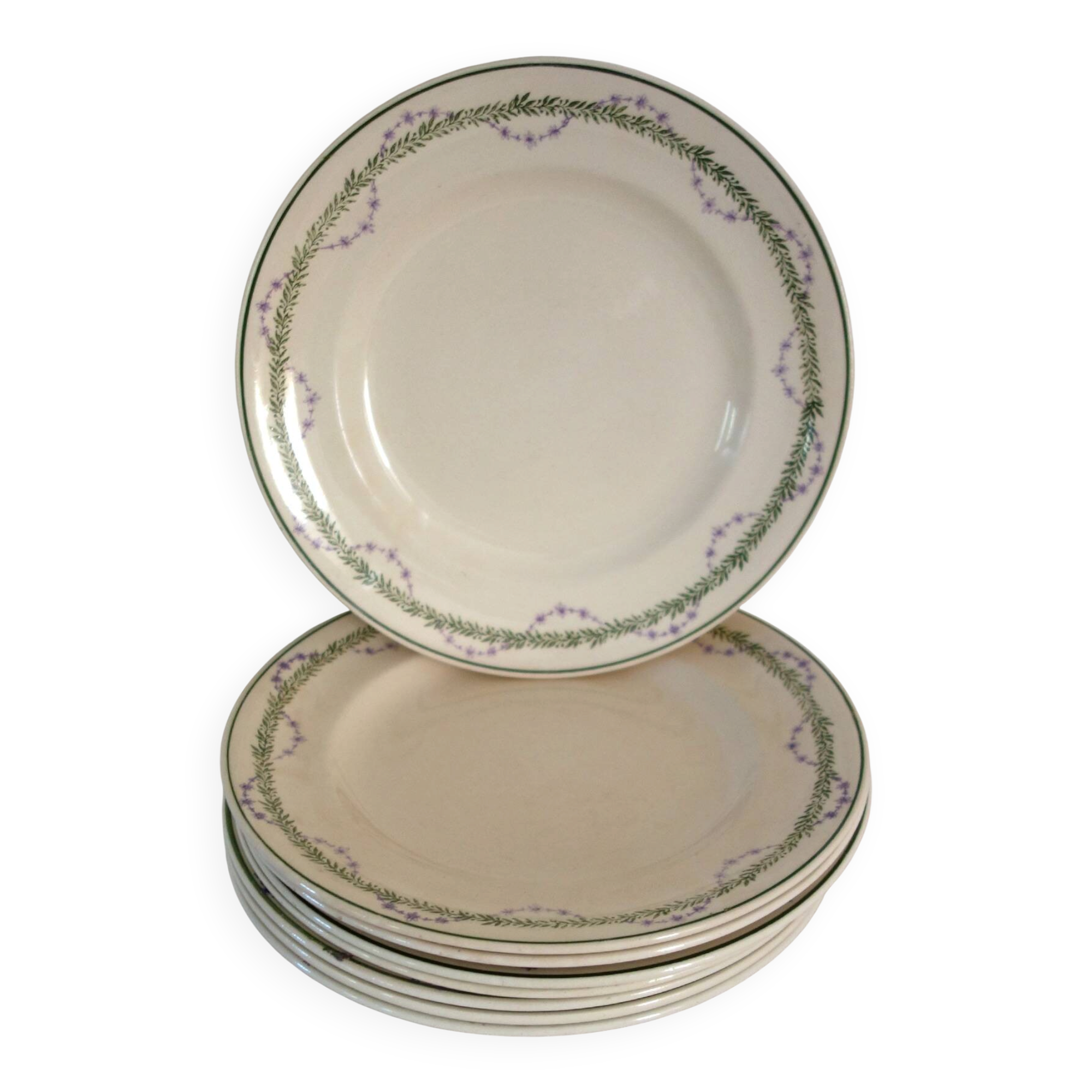 8 flat plates Longwy model Loridan circa 1900