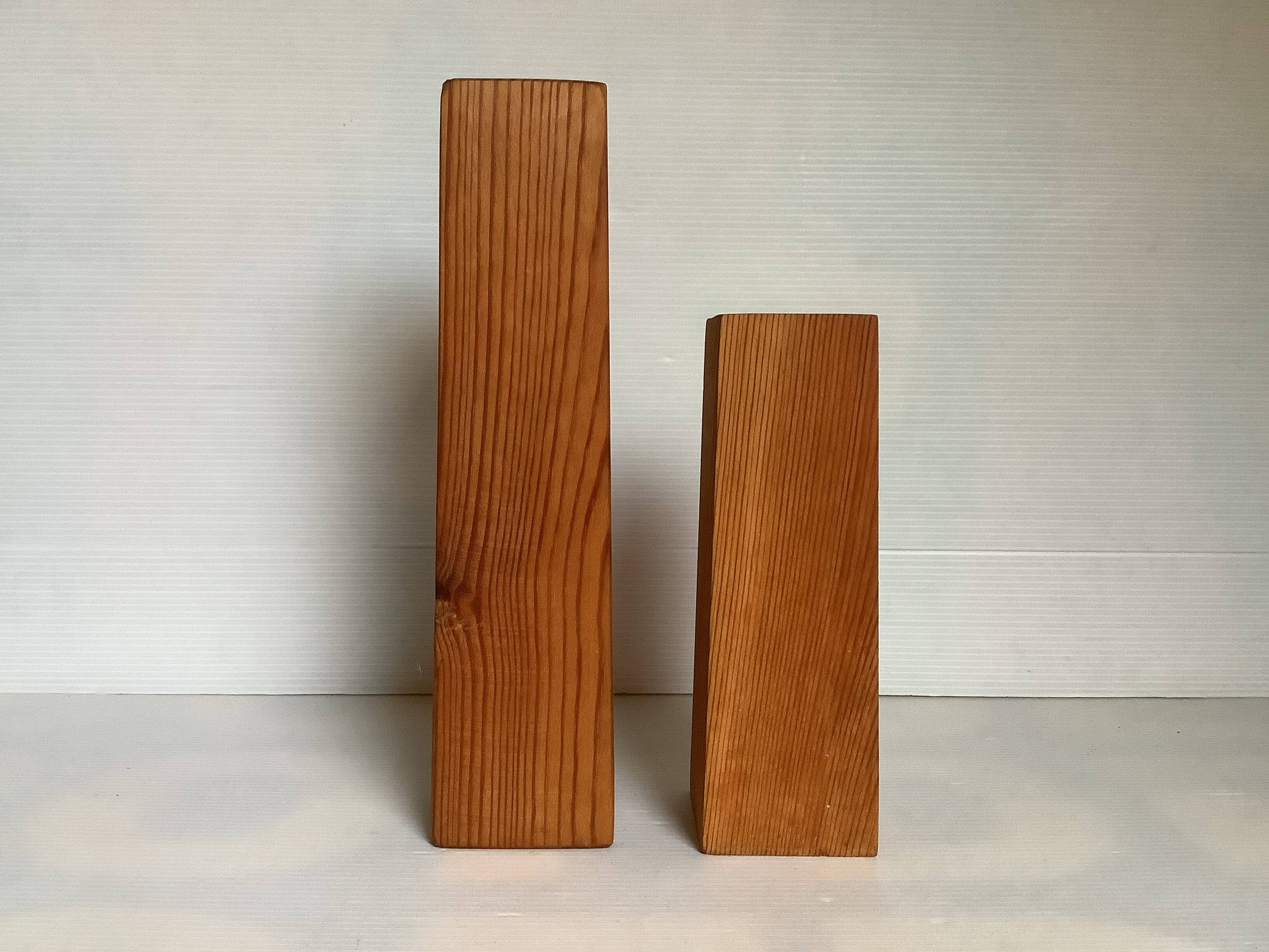 Pair of asymmetrical Scandinavian wooden candlesticks
