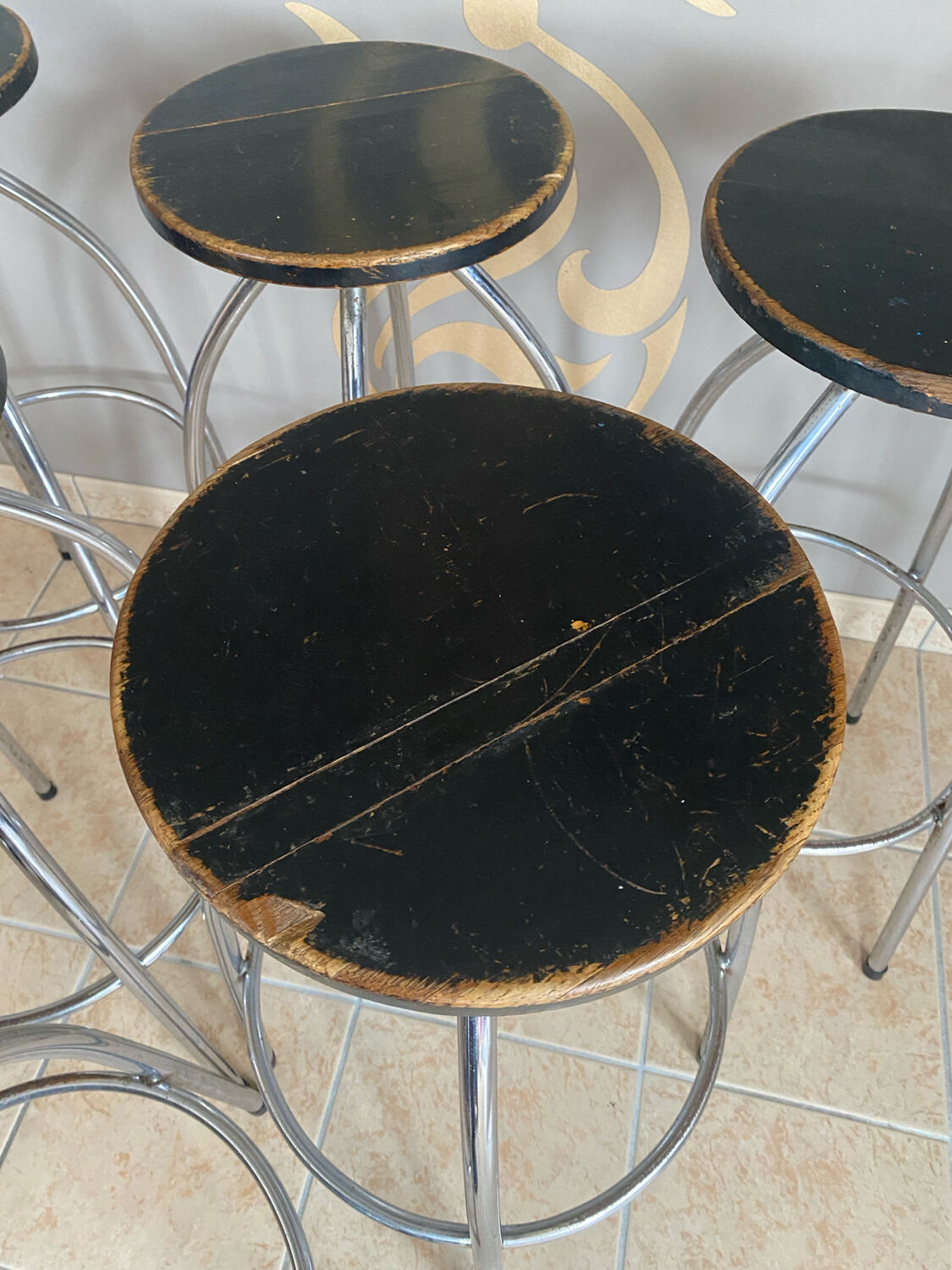 Six industrial bar stools