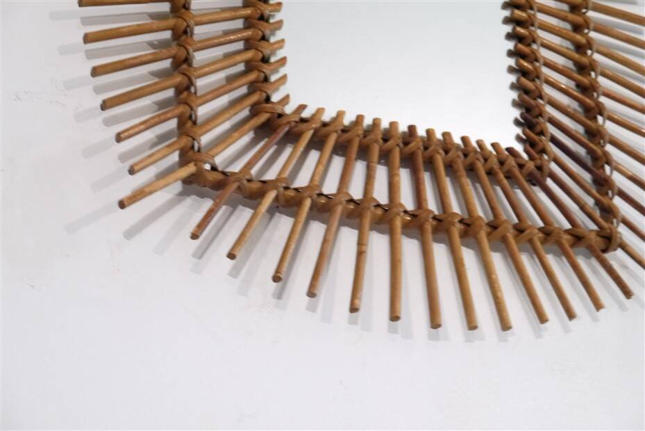 Vintage rattan sun mirror 1960
