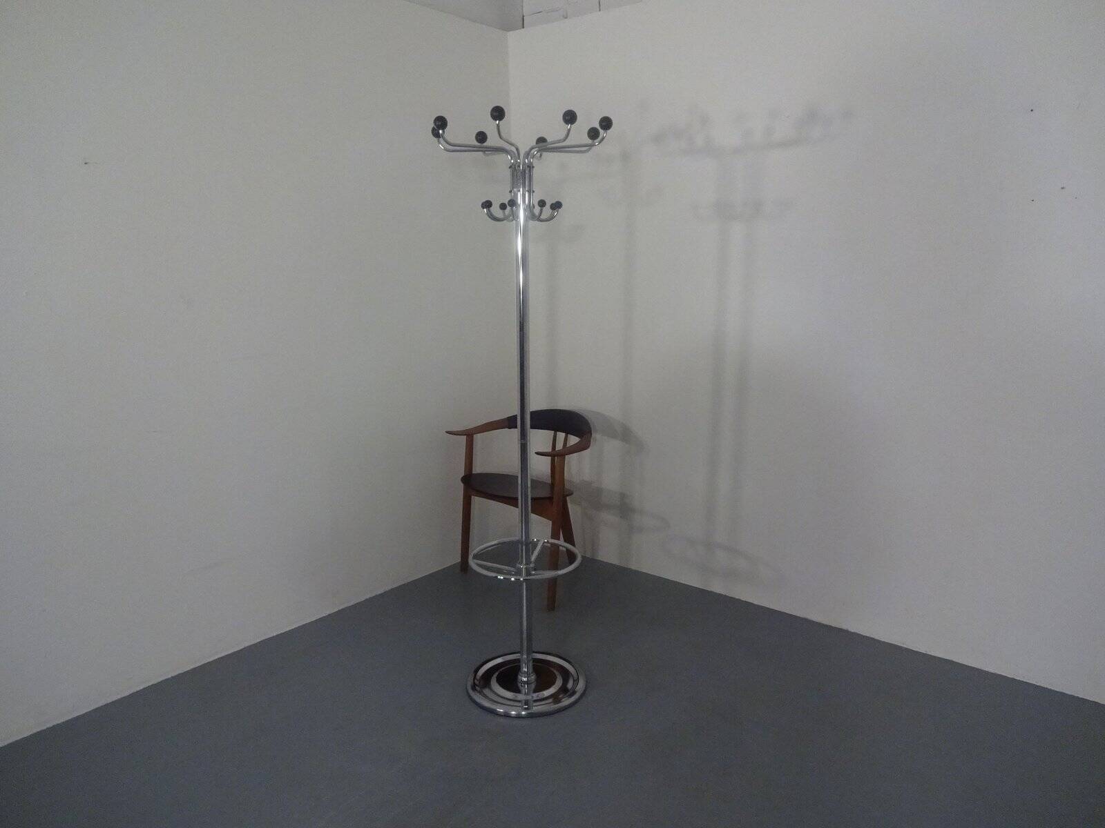 French chrome-plated steel tubular coat rack, 1940s