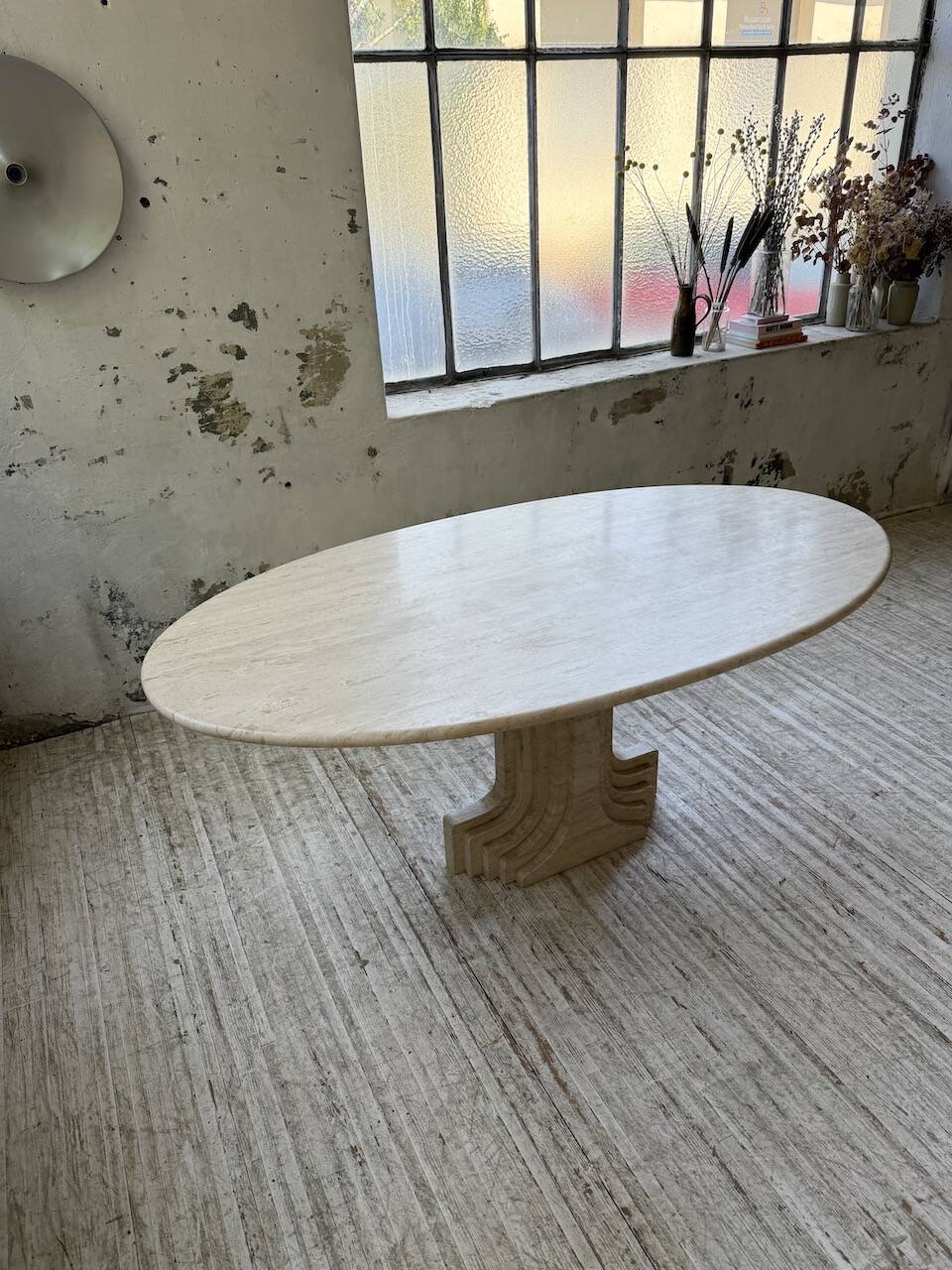 Travertine dining table 1970 Italy Tobia Scarpa