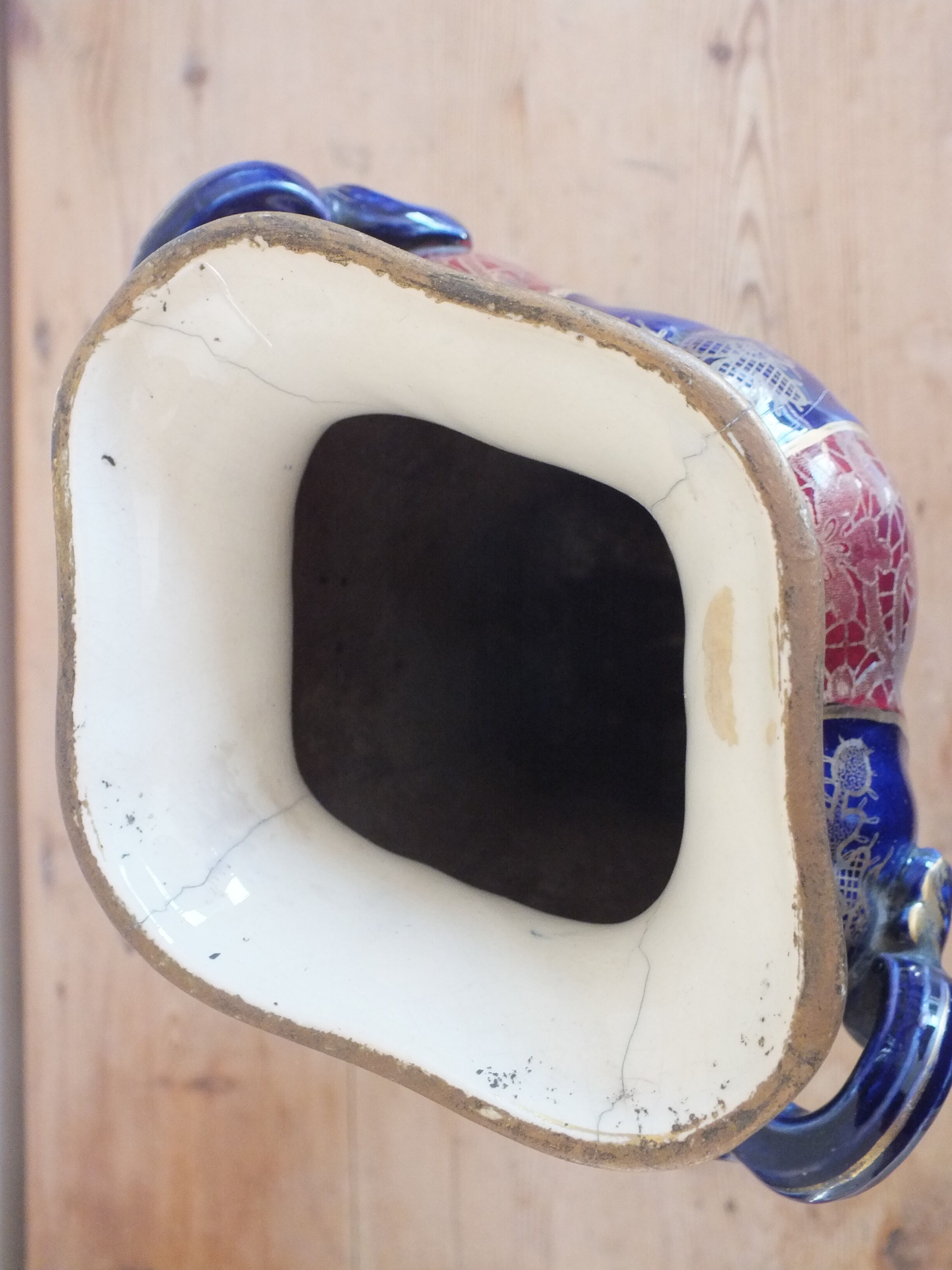 Sarreguemines trim 3 pcs Planter & vases blue, burgundy and gold